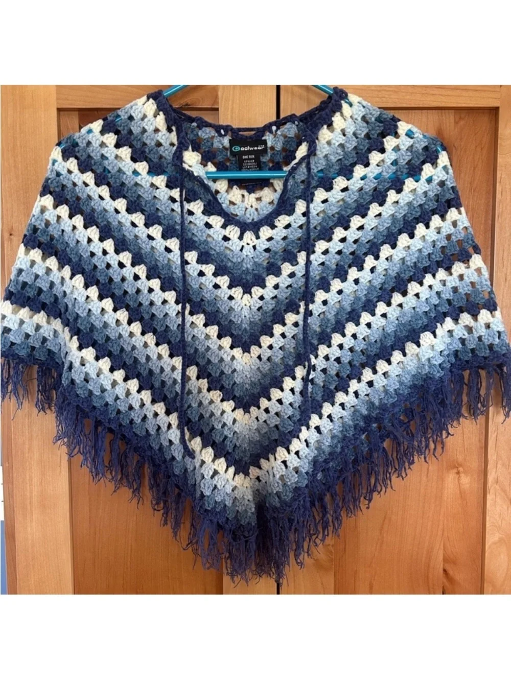 Coolwear vintage Blue navy White baby blue Crochet Poncho shrug child one size